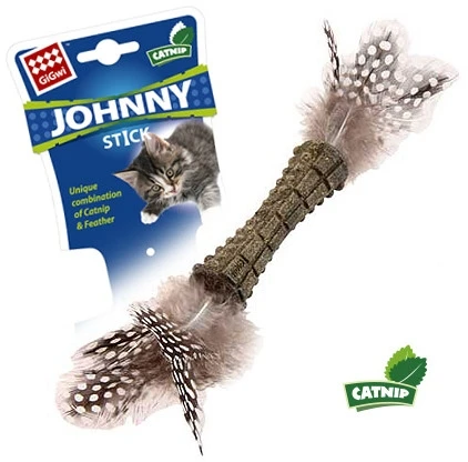 Игрушка GIGWI JOHNNY STICK для кошек прессованная мята с перьями 75335
