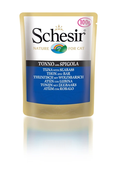Пауч SCHESIR для взрослых кошек с тунцом и окунем в желе 132.С565