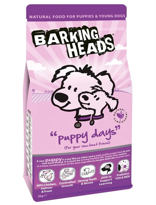 Сухой корм BARKING HEADS Puppy Days для щенков с курицей, лососем и рисом "Щенячьи деньки" 18096