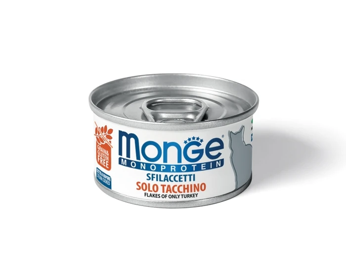 Консервы MONGE Monoprotein для взрослых кошек хлопья из индейки на пару 70007153