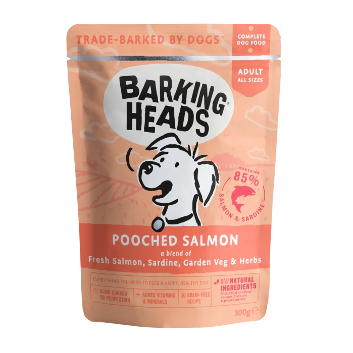 Пауч BARKING HEADS Pooched Salmon для взрослых собак с лососем и сардинами "Мисочку оближешь"