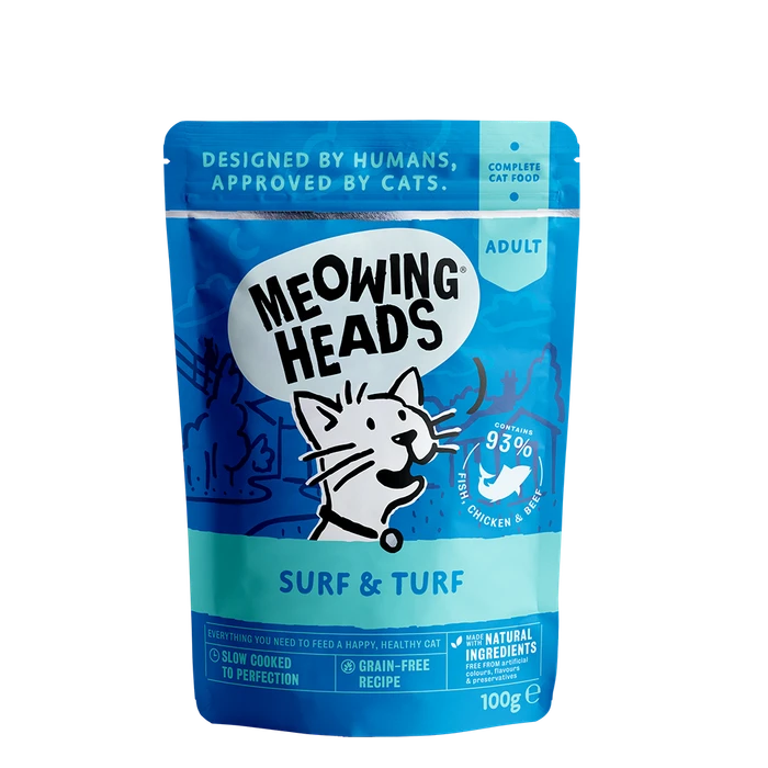 Пауч BARKING (MEOWING) HEADS SUPURRR SURF and TURF для котят и кошек с сардинами, тунцом, курицей и говядиной "Все лучшее сразу"