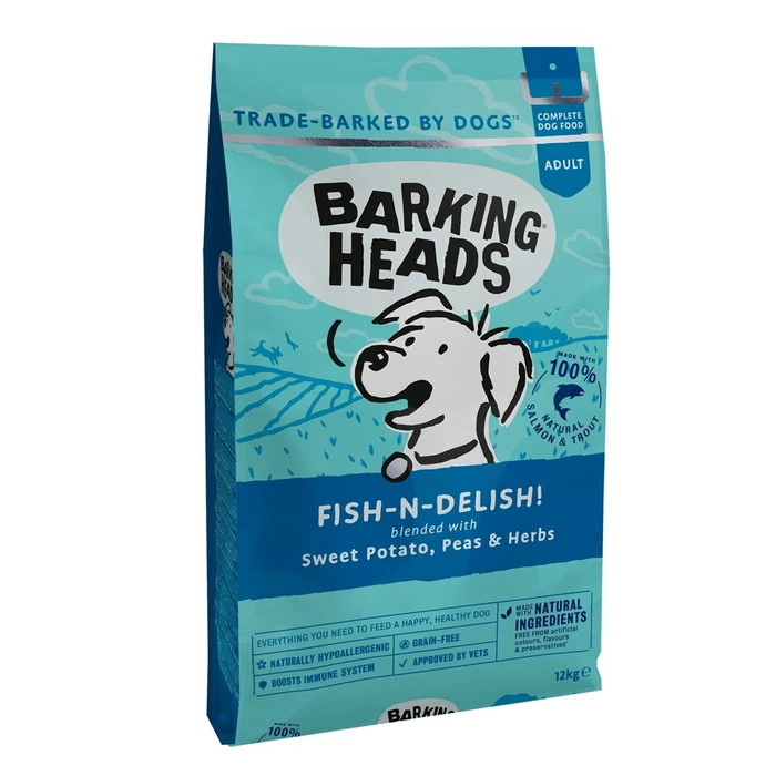 Беззерновой сухой корм BARKING HEADS FISH N DELISH для собак с лососем, форелью и бататом "Рыбка-вкусняшка" 18157