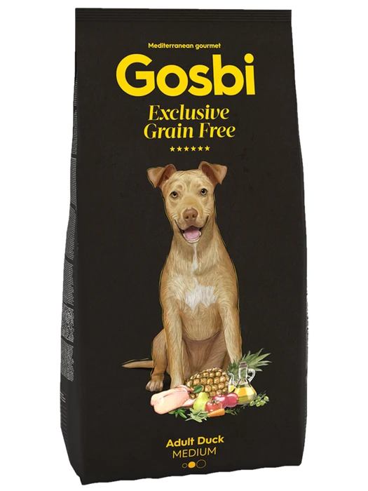 Беззерновой cухой корм GOSBI Exclusive GF для взрослых собак средних пород с уткой 11017