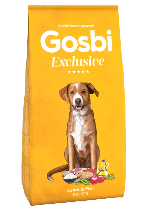 Низкозерновой cухой корм GOSBI Exclusive для юниоров средних и крупных пород с 4 месяцев с янгенком и рыбой 9685