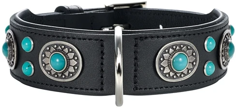 Hunter ошейник для собак Sioux 60 (47-54 см) кожа черный фурнитура с имитацией бирюзы 41611