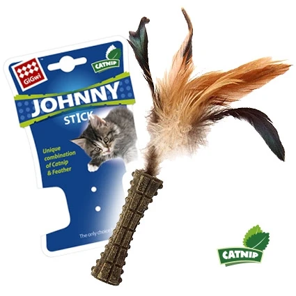 Игрушка GIGWI JOHNNY STICK для кошек прессованная мята с перьями с одной стороны 75334