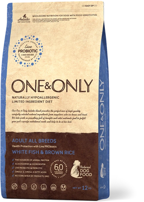Сухой корм ONE&ONLY для взрослых собак всех пород с белой рыбой и рисом All Breeds White Fish/Rice 514424