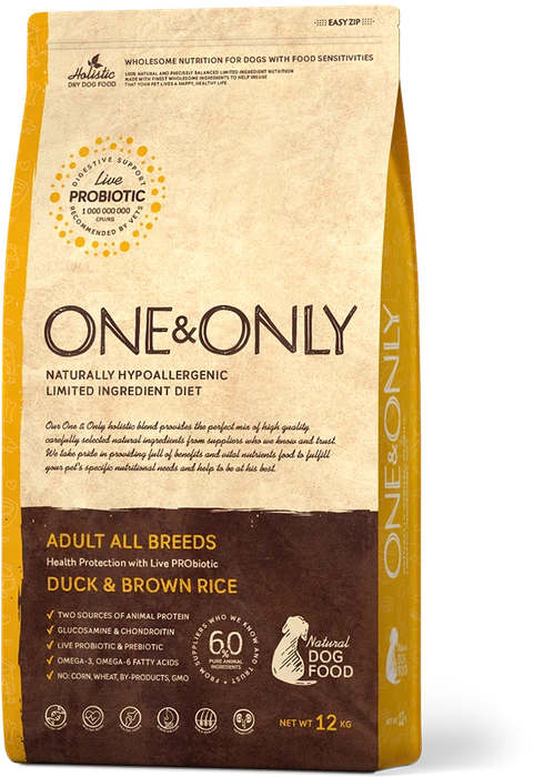 Сухой корм ONE&ONLY для взрослых собак всех пород с уткой и рисом All Breeds Duck/Rice 514417