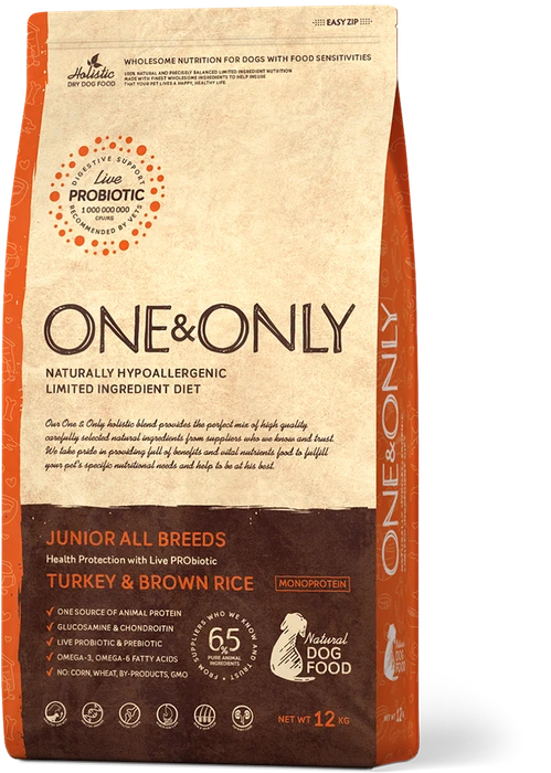 Сухой корм ONE&ONLY для юниоров всех пород от 4 месяцев с индейкой и рисом Junior Turkey/Rice 514462