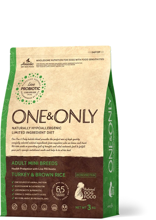 Сухой корм ONE&ONLY для взрослых собак малых пород с индейкой и рисом Adult Mini Turkey/Rice 514486