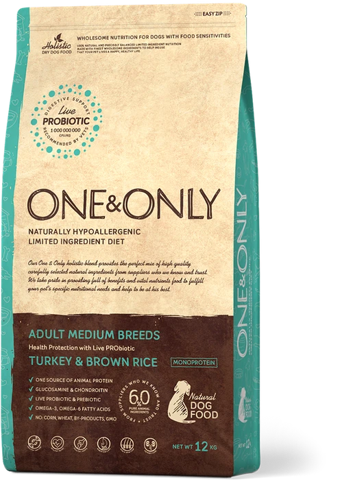 Сухой корм ONE&ONLY для взрослых собак средних пород с индейкой и рисом Adult All Breeds Turkey/Rice 514455