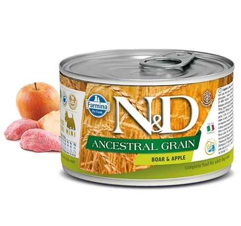 Консервы низкозерновые FARMINA ND DOG ANCESTRAL GRAIN BOAR/APPLE MINI для взрослых собак малых пород с кабаном и яблоком 1251/10847