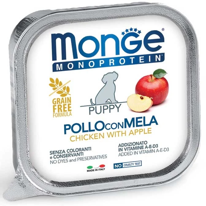 Паштет MONGE Monoprotein Fruits для щенков с курицей и яблоками Polloconmela Chicken with Apple 150 гр