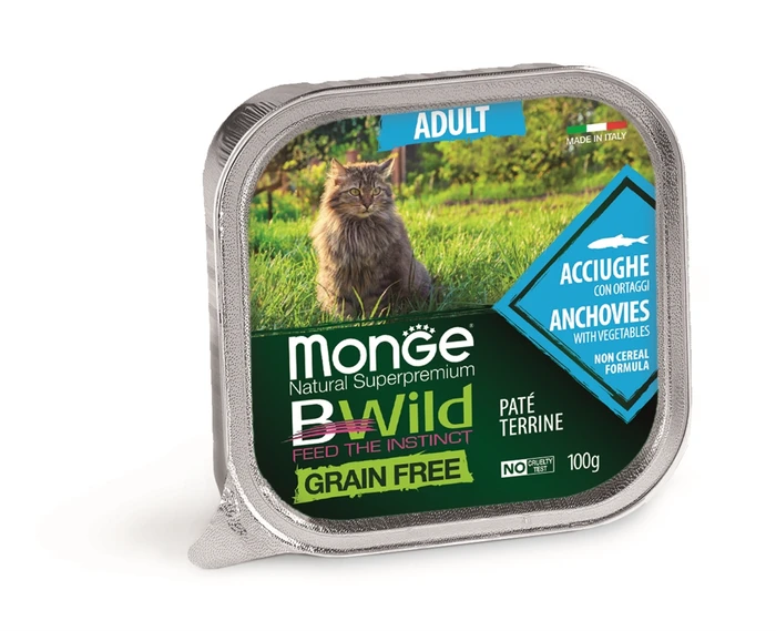 Консервы беззерновые Monge BWild для кошек из анчоусов с овощами (Grain Free Adult Cat Anchovies with vegetables) 70012874