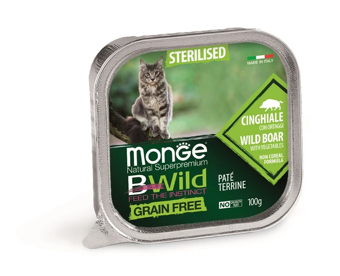 Консервы беззерновые Monge BWild для стерилизованных кошек из кабана с овощами (Grain Free Sterilised Cat Wild Boar with vegetables) 70012904