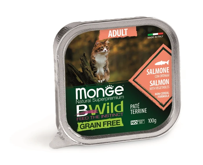 Консервы беззерновые Monge BWild для кошек из лосося с овощами (Grain Free Adult Cat Adult Salmon with vegetables) 70012881