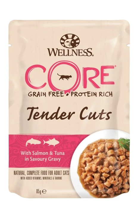Беззерновые паучи Wellness Core для кошек нарезка из курицы с лососем и тунцом в соусе Core Tender Cuts Salmon/Tuna 10663
