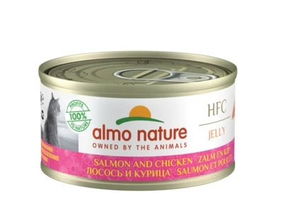 Консервы ALMO NATURE для взрослых кошек с лососем и курицей HFC Jelly Adult Cat Salmon Chicken