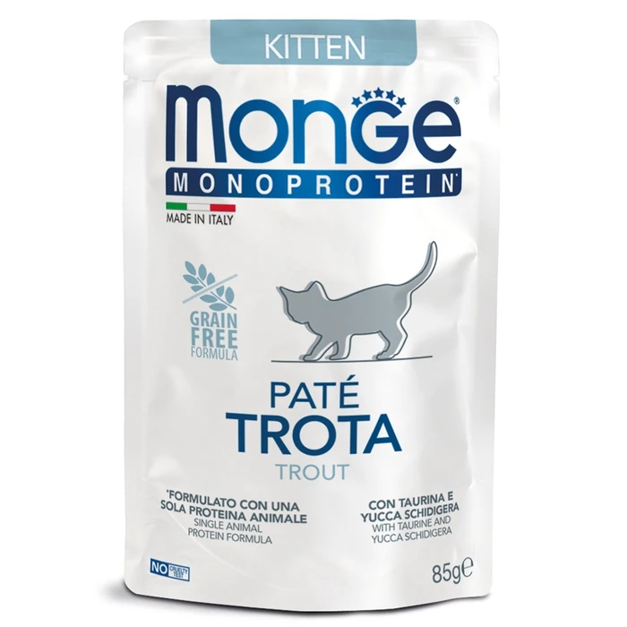 Пауч MONGE Monoprotein для котят с форелью (Cat Monoprotein Pouch Kitten Trout) 70013727