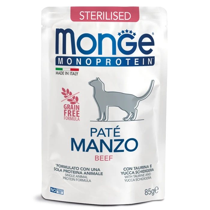 Пауч MONGE Monoprotein для стерилизованных кошек с говядиной (Cat Monoprotein Pouch Sterilised Beef)