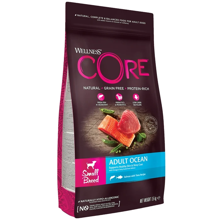 Беззерновой сухой корм WELLNESS CORE для собак мелких пород с лососем и тунцом Small Breed Ocean Salmon with Tuna Recipe W10739