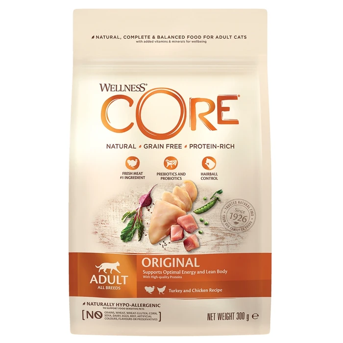 Беззерновой сухой корм WELLNESS CORE для взрослых кошек с индейкой и курицей Original Adult Cat Turkey with Chicken Recipe W10723