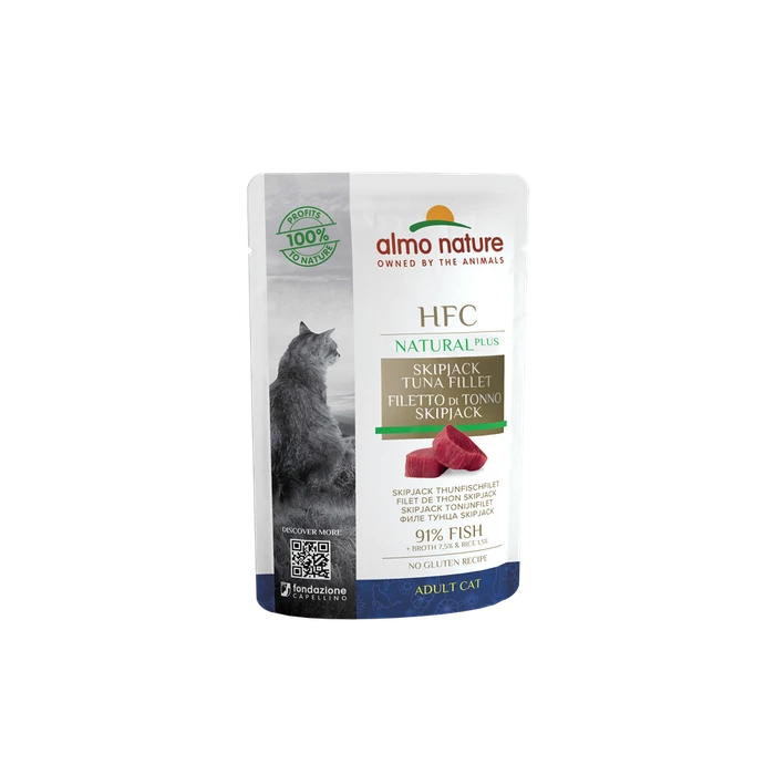 Пауч ALMO NATURE Natural Plus для взрослых кошек Филе полосатого тунца 91% мяса (HFC Natural Plus Skip Jack Tuna Fillet)