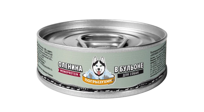 Беззерновые консервы Погрызухин для собак из мяса Северного оленя в бульоне 10086