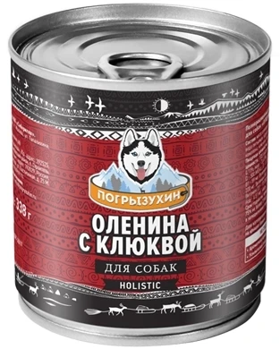 Консервы Погрызухин для собак из мяса Северного оленя с клюквой 338 гр