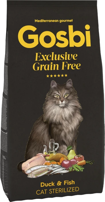 Беззерновой сухой корм GOSBI Exclusive GF для стерилизованных кошек с уткой и рыбой (Grain Free Cat Sterilized Duck/Fish)