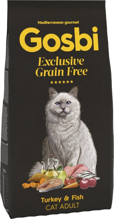 Беззерновой сухой корм GOSBI Exclusive GF для взрослых кошек с индейкой и рыбой (Grain Free Adult Cat Turkey/Fish)