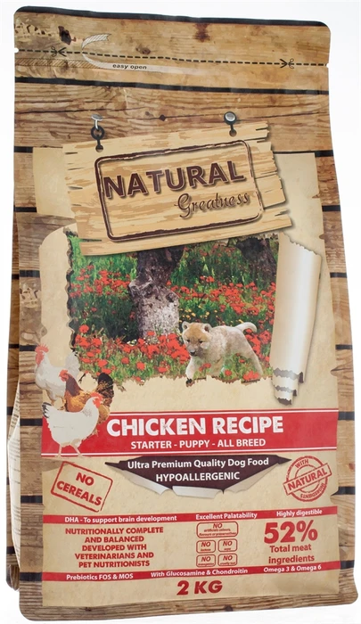 Беззерновой сухой корм Natural Greatness для щенков всех пород с курицей Chicken Recipe Starter Puppy