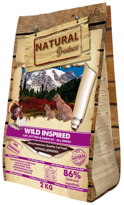 Беззерновой сухой корм Natural Greatness для котят и кошек с курицей и индейкой Wild Inspired Cat and Kitten 600 гр