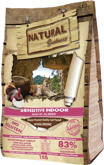 Сухой корм Natural Greatness для домашних кошек с курицей и индейкой Sensitive Indoor Recipe Adult Cat