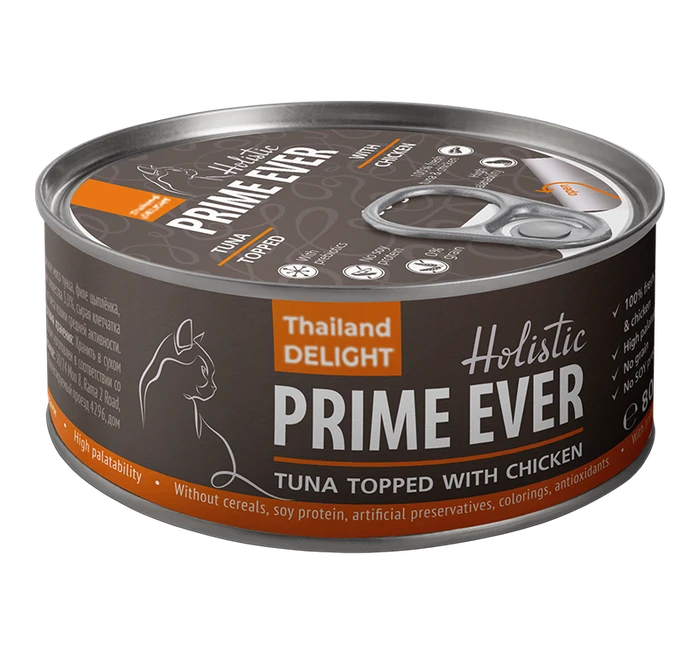 Консервы Prime Ever Holistic для котят и кошек тунец с цыпленком в желе Tuna Topped With Chicken