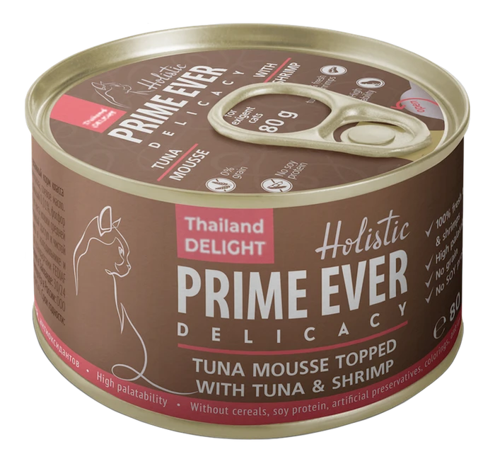 Консервы Prime Ever Holistic мусс для котят и кошек тунец и креветками Delicacy Tuna Mousse Topped With Tuna And Shrimp