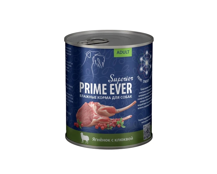 Консервы PRIME EVER SUPERIOR для взрослых собак всех пород с ягненком и клюквой