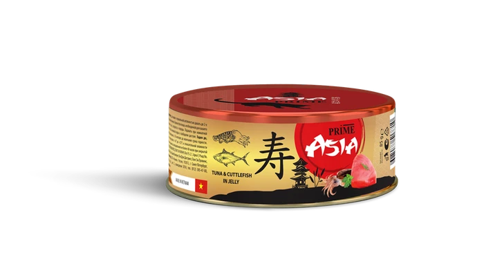 Консервы PRIME ASIA для взрослых кошек с тунцом и каракатицей в желе