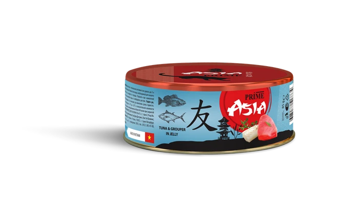 Консервы PRIME ASIA для взрослых кошек с тунцом и рыбой групер в желе Tuna and Grouper in jelly