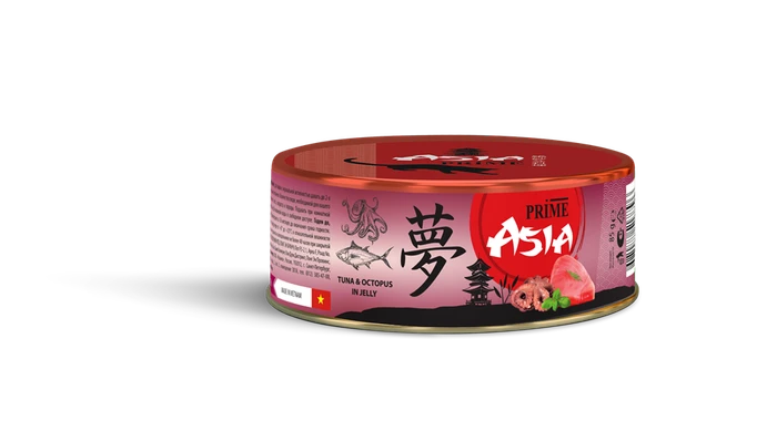Консервы PRIME ASIA для взрослых кошек с тунцом и осьминогом в желе Tuna and Octopus in jelly 137.7.1123