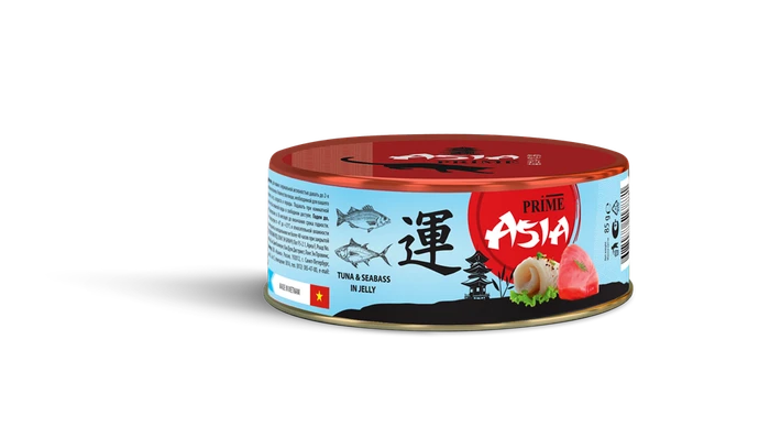 Консервы PRIME ASIA для взрослых кошек с тунцом и сибасом в желе Tuna and Seabass in jelly