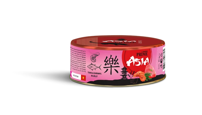 Консервы PRIME ASIA для взрослых кошек с тунцом и креветками в желе