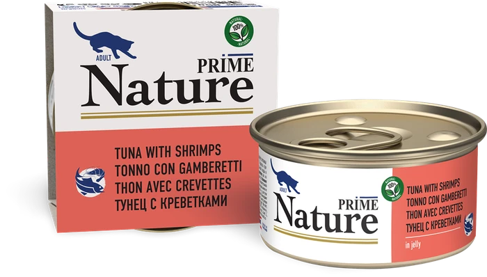 Консервы PRIME NATURE для взрослых кошек с тунцом с креветками в желе