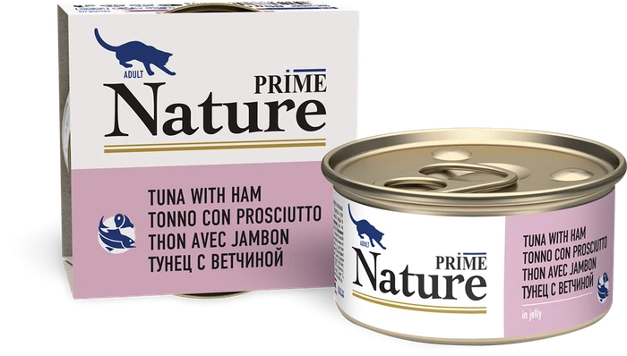 Консервы PRIME NATURE для взрослых кошек с тунцом и ветчиной в желе