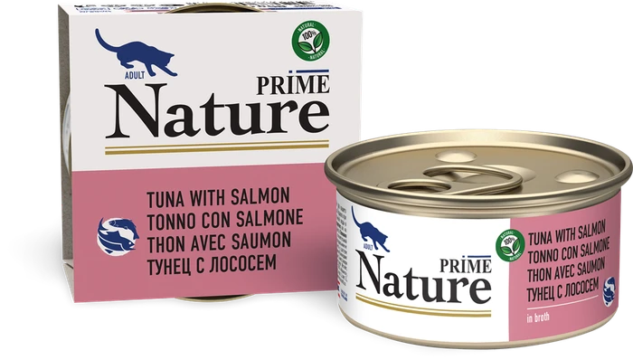 Консервы PRIME NATURE для взрослых кошек с тунцом и лососем в бульоне