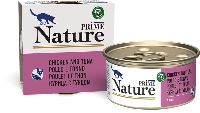 Консервы PRIME NATURE для взрослых кошек с курицей и тунцом в бульоне