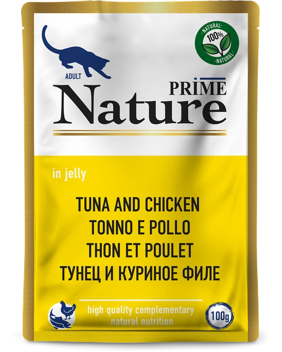 Пауч PRIME NATURE для взрослых кошек тунец с куриным филе в желе