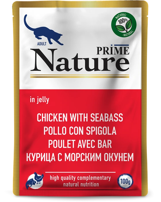 Влажный корм PRIME NATURE для взрослых кошек курица с морским окунем в желе