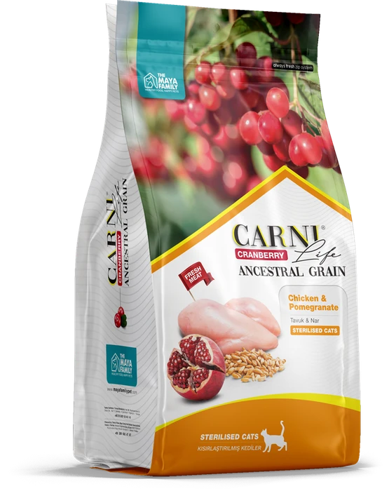 Сухой корм CARNI LIFE для стерилизованных кошек курица с гранатом и клюквой Ancestral Grain Chicken / Pomegranate Sterilised